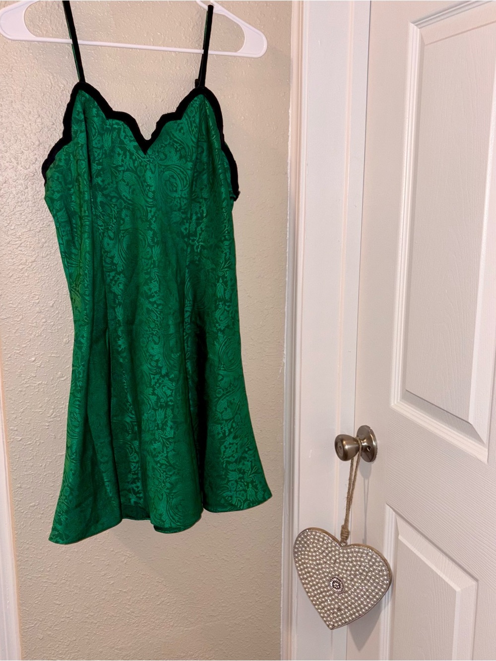 Vintage Victoria’s Secret Green Slip Dress -Black Velvet Accents. ✨🌈🍀